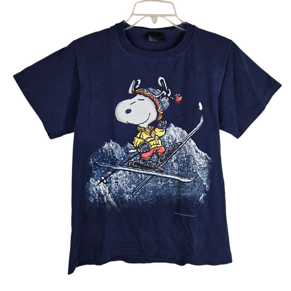 Vintage Changes Snoopy T-Shirt Sz M Ski Skiing Blue Short Sleeve Streetwear